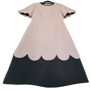 KATE SPADE Beige & Black Scallop Detail Dress Womens 0 Career Beautiful Event